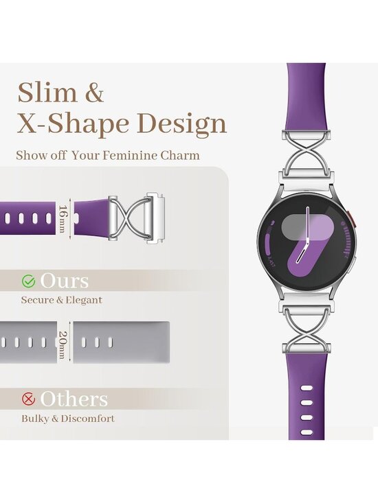 Women\'s Purple Skinny Charms X-Shaped Soft Slim Silicone Bands Compatible Watch main image 6